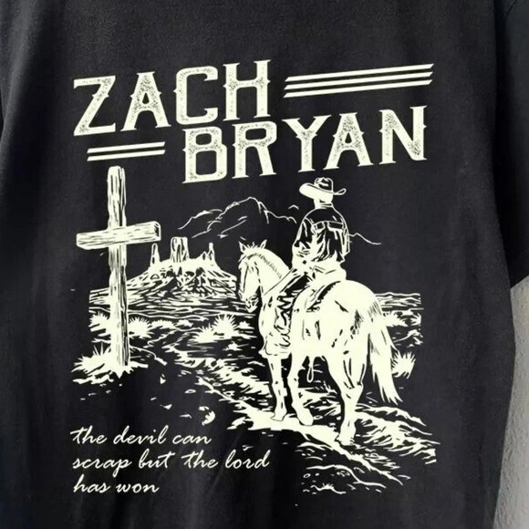 Zach Bryan Music Tour Graphic Shirt The Devil Can Scrap But Lord Has Won Vintage - Picture 2 of 5